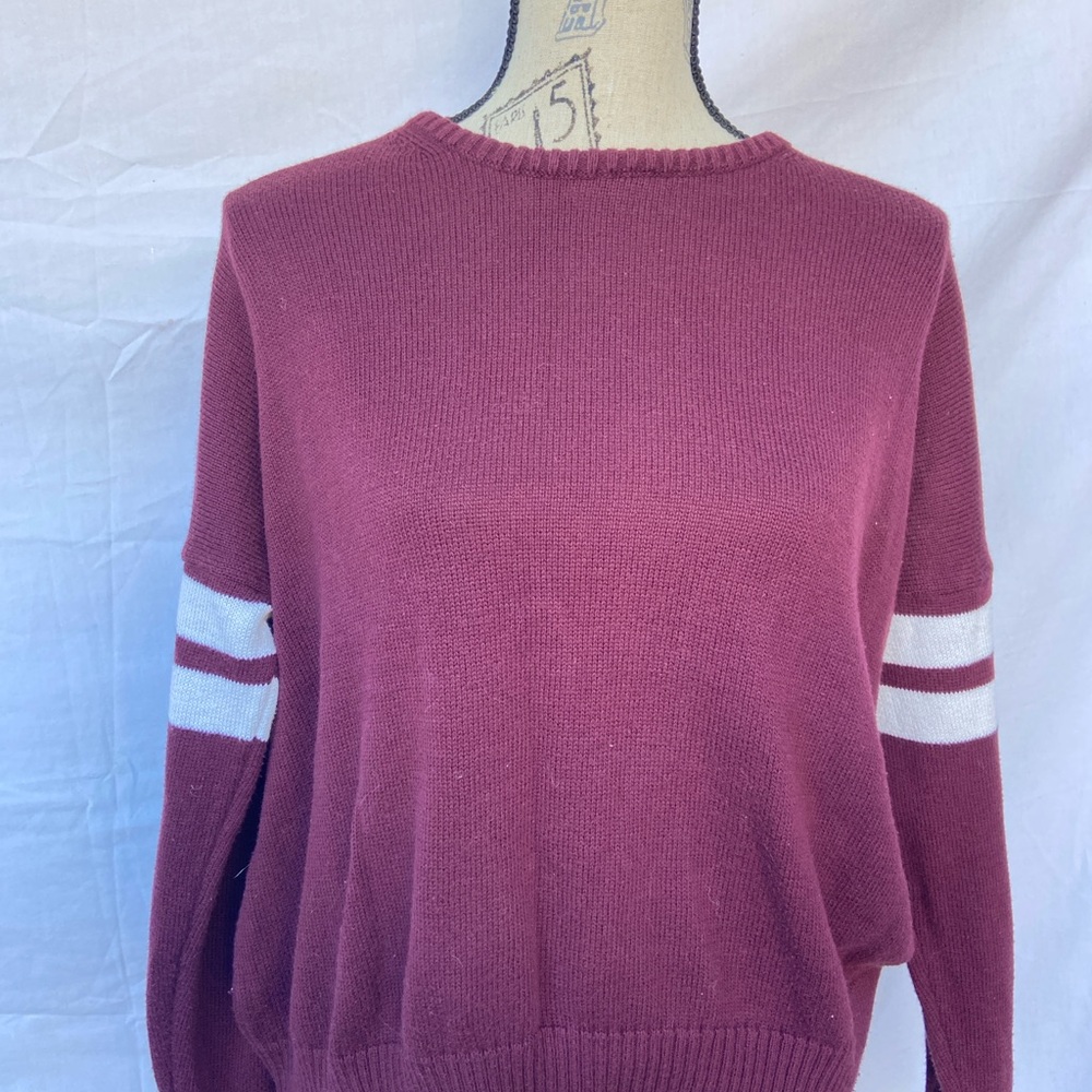 Brandy Melville Maroon Sweater with Ivory Stripes